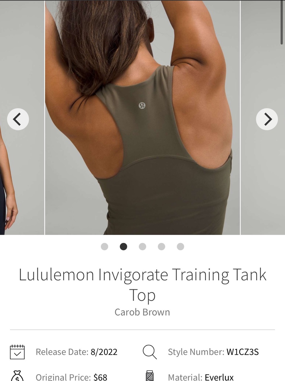 Lululemon Invigorate Training Cropped Workout Running Tank Top Carob Brown Sz 6 - Picture 4 of 9